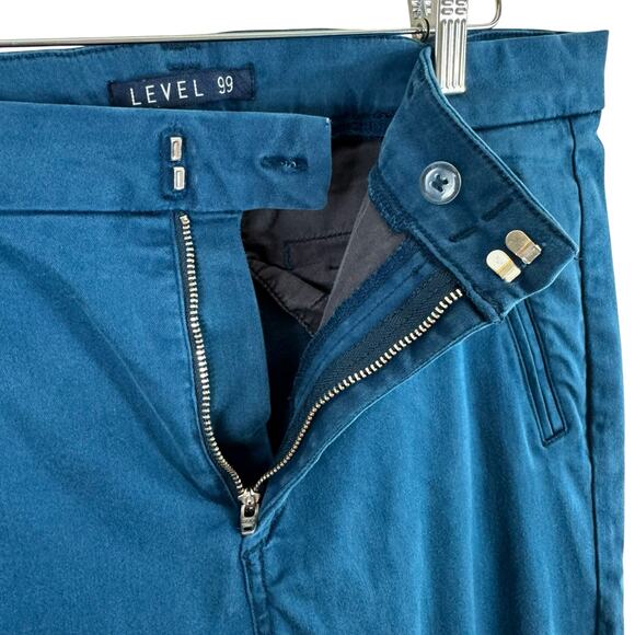 Level 99 Teal Blue Cotton Blend High Rise Slim Leg Cropped Pants Size 32 - Picture 4 of 7